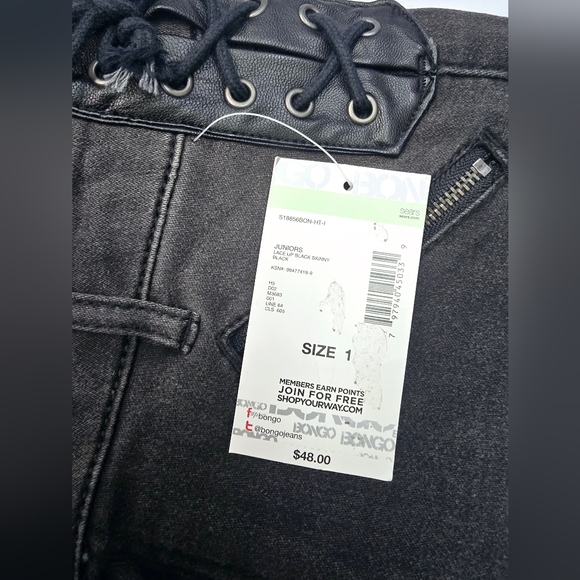 BONGO Juniors Side Lace Up Skinny Jeans, Black Wash- 1 Junior - Picture 10 of 10